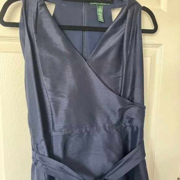 Lauren Ralph Lauren navy silk semi-formal dress with pockets - 12 - Picture 2 of 6